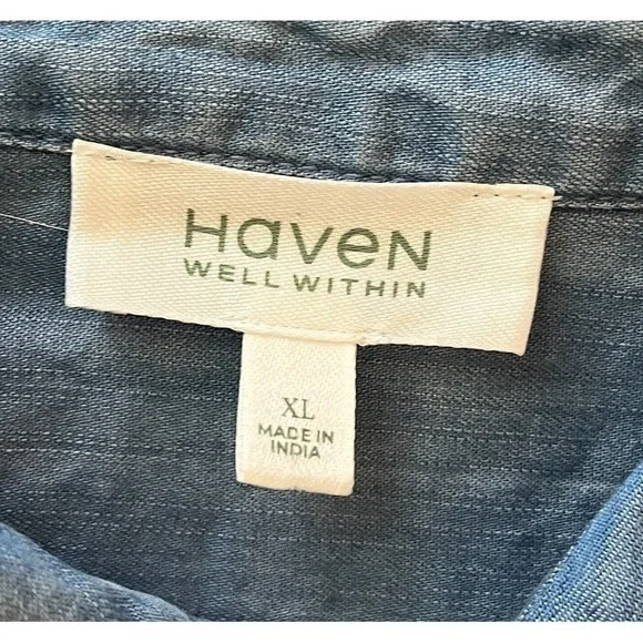 Haven Well Within Women's Oversized Shirt Button Up Denim Blue Tencel‎ XL - Picture 5 of 9